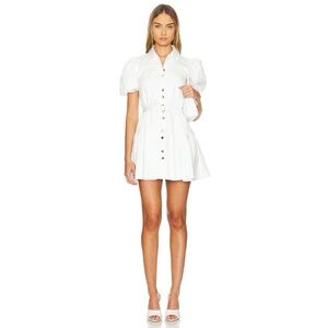 Karina Grimaldi Rosalba White Mini Dress with Gold Button Detail